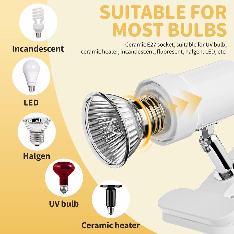 GOZILLA Reptile Heat Lamp, Turtle Lamp with 50W UVA/UVB Turtle Light Bulb, 360°Rotatable Clip Reptiles Basking Light for Amphibian and Reptile Tanks, Terrariums, Cages.(White) - Image 4